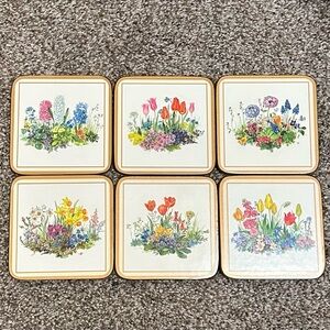 Cloverleaf Traditional Coasters, Spring Flower Design. Set Of 6. Made in the UK